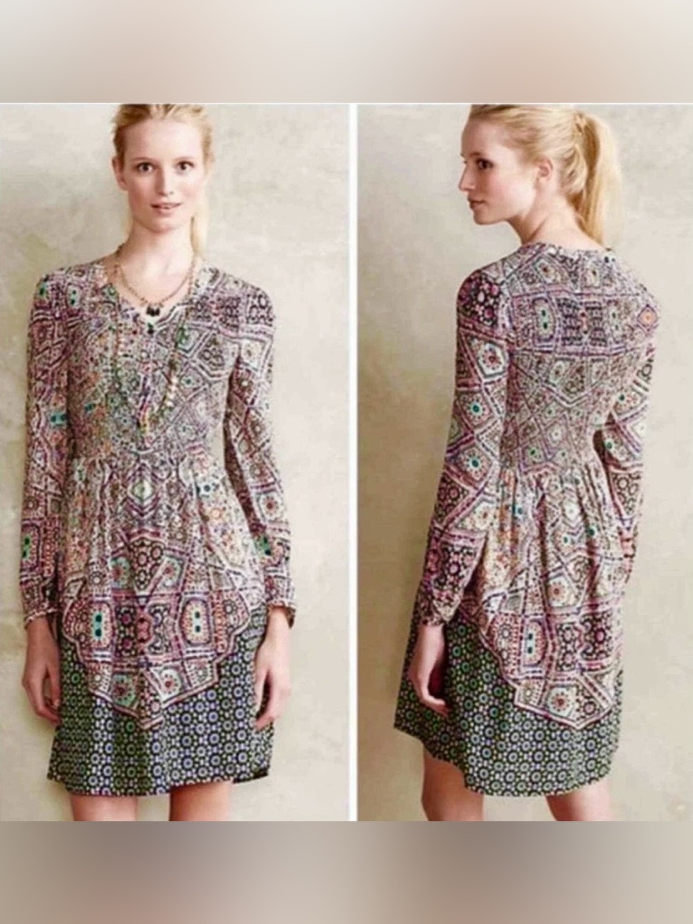 LN WOMENS SMALL (bust 36”) ANTHROPOLOGIE MAEVE TILED MOSAIC KNIT DRESS